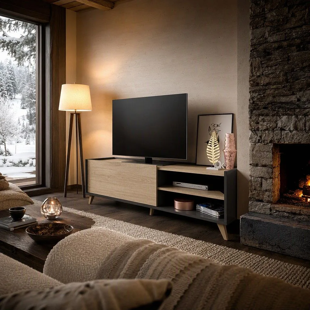 Mueble bajo tv 155x47 grafito y natural