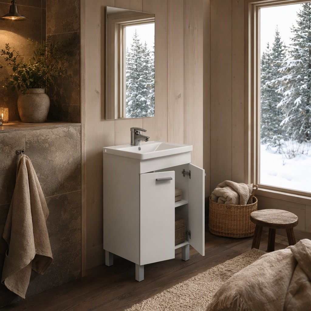 Mueble de baño Brynja 2 puertas con espejo blanco brillo 50 cm (lavabo no incluido)