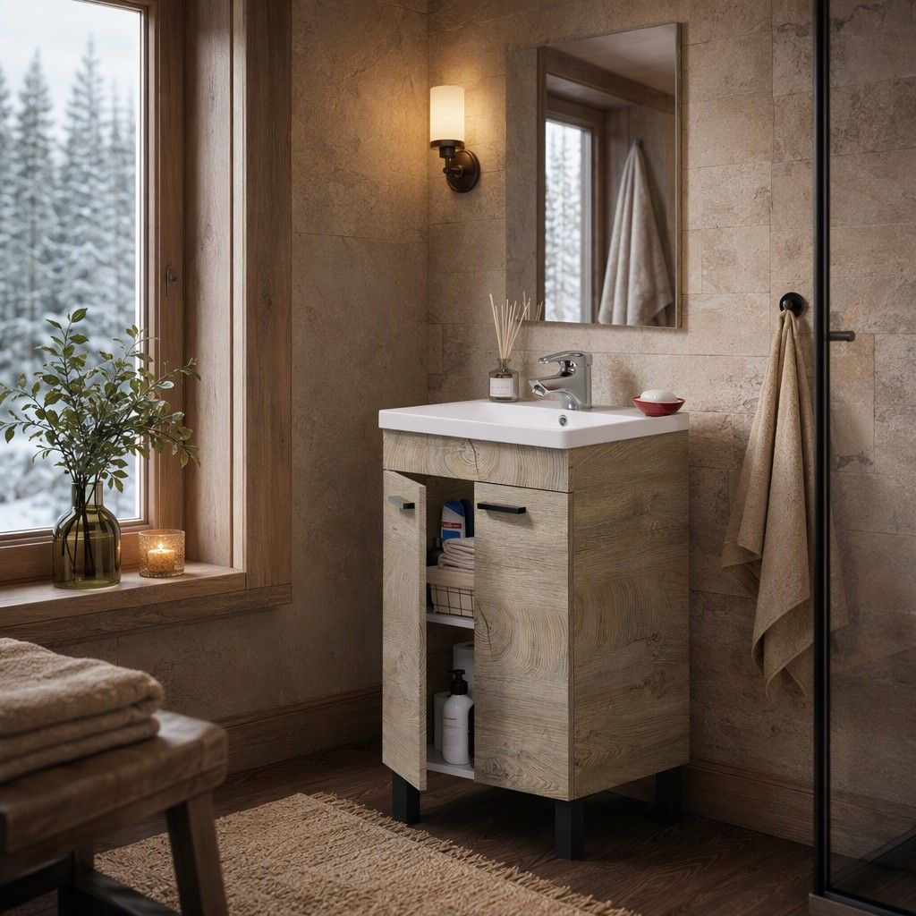 Mueble de baño Brynja 2 puertas con espejo roble 50 cm (lavabo no incluido)