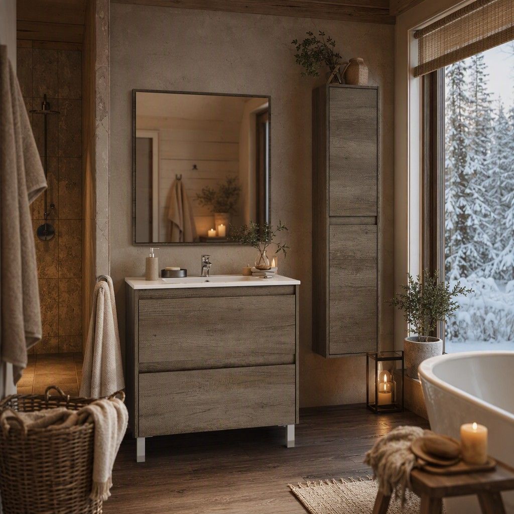 Mueble de baño Kristin 2 cajones con espejo 80 cm (lavabo no incluido)
