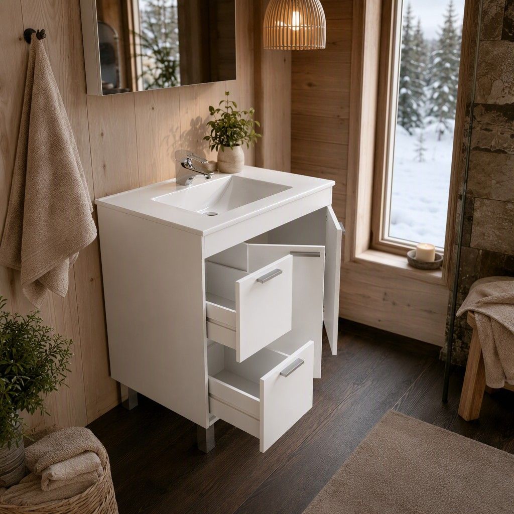Mueble de baño Malin 2 puertas y 2 cajones con espejo blanco brillo 80 cm (lavabo no incluido)