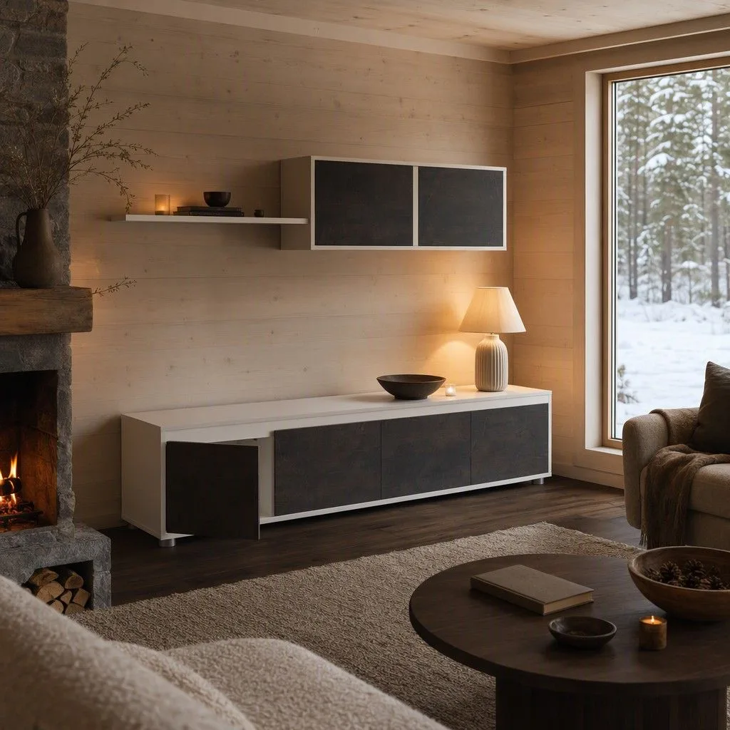 Mueble TV Helga blanco nórdico y óxido 200 cm