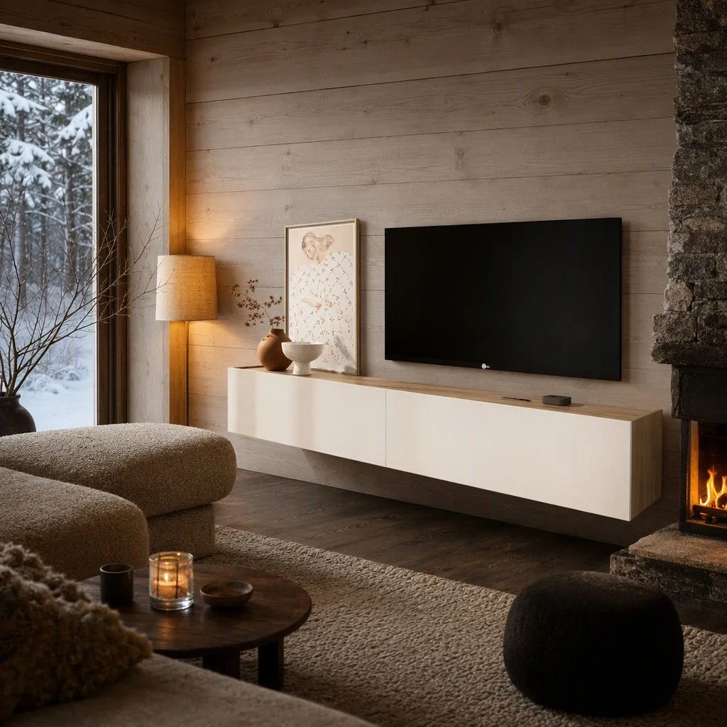 Mueble tv mural 180 cm 180x29 roble claro y blanco