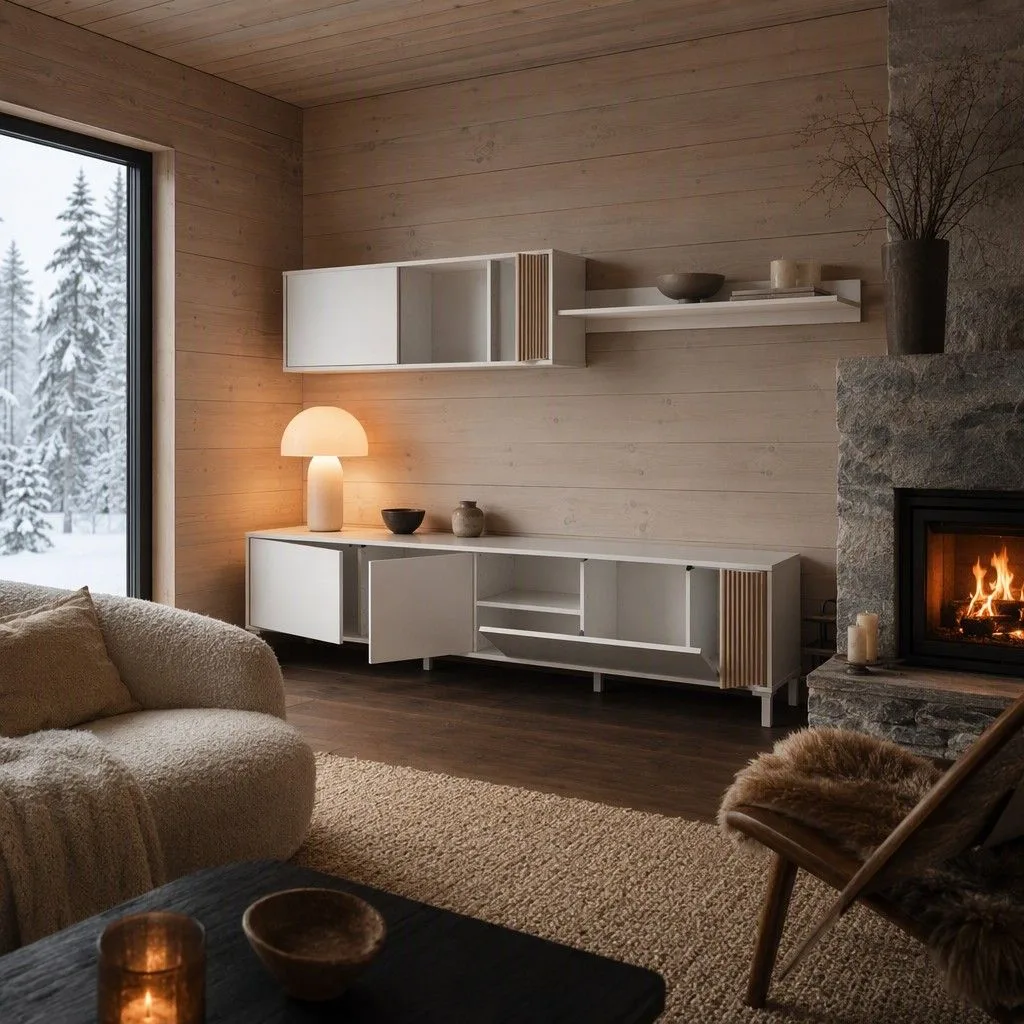 Mueble TV Viggo blanco nórdico y natural 200 cm