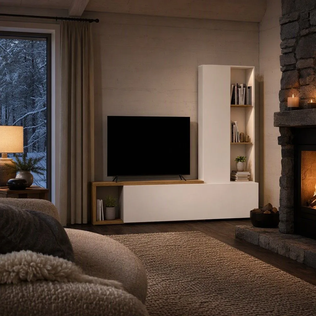 Salon compacto tv 220x183 roble claro y blanco