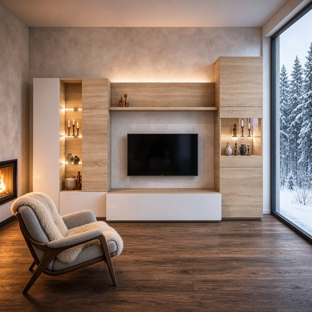 Salón modular Magnus blanco brillo y roble nórdico 260 cm