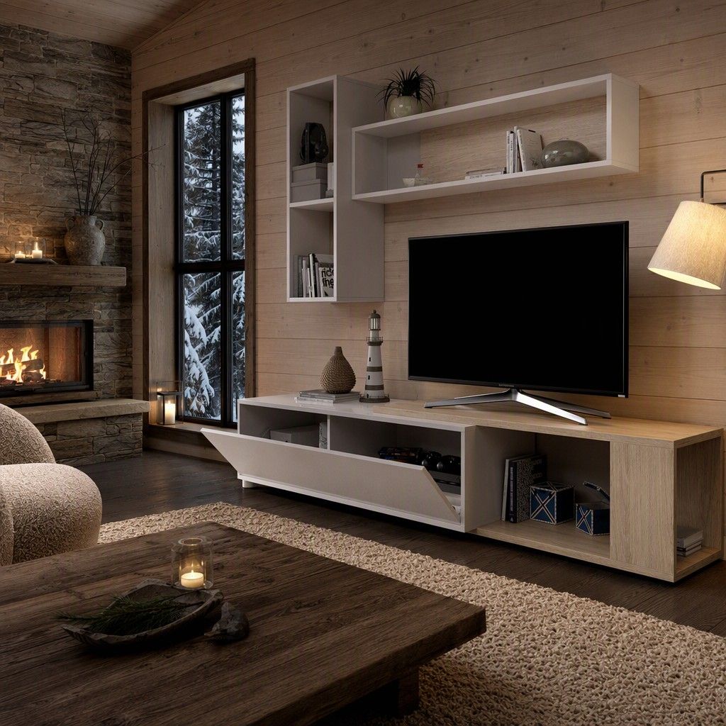 Salón tv flexible blanco brillo y natural