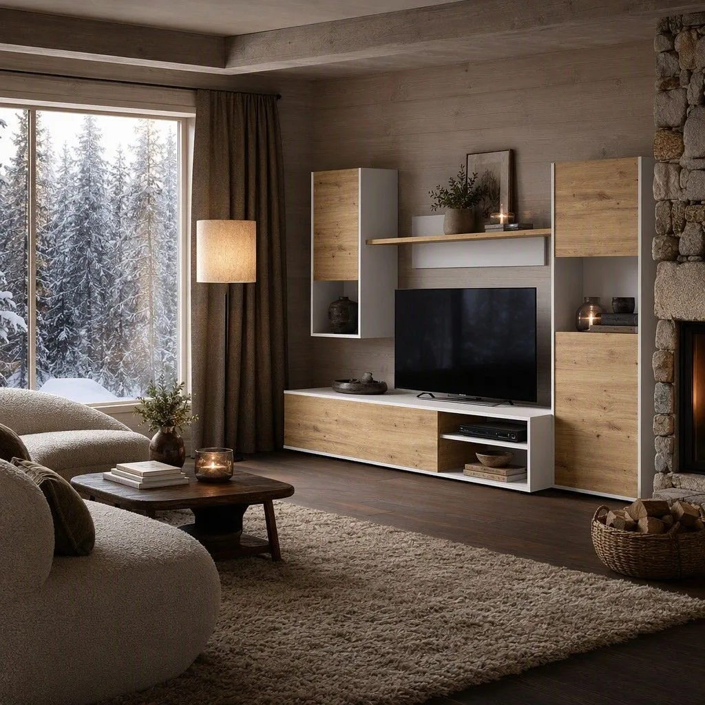 Salón tv modular 220x180 blanco y roble claro