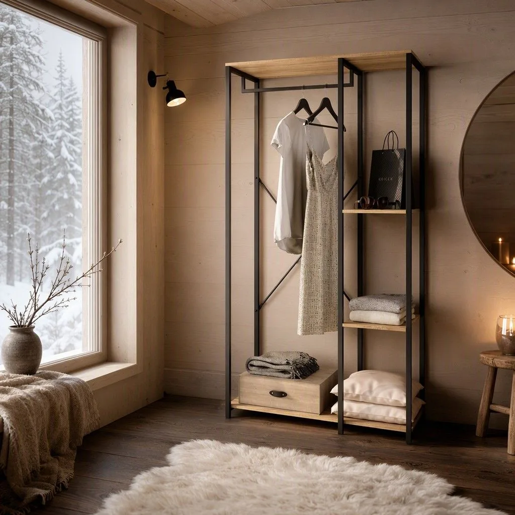Vestidor metal 2 cuerpos 90x167 natural y negro