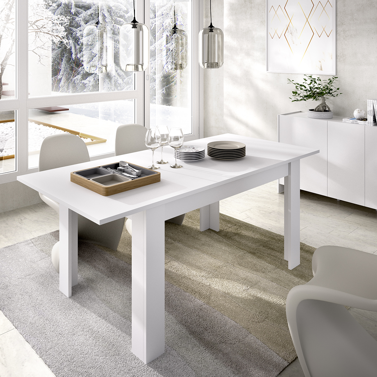 Mesa comedor blanco brillo con envío a Palencia