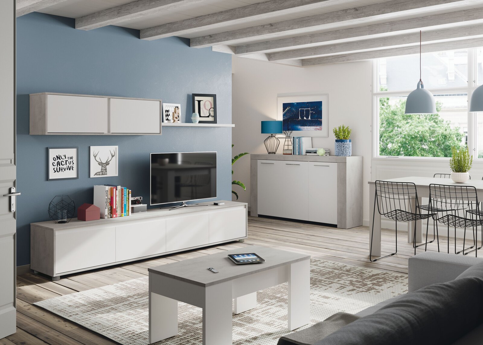 Mesa de centro elevable Edda cemento y blanco nórdico 100 cm con envío a Reus