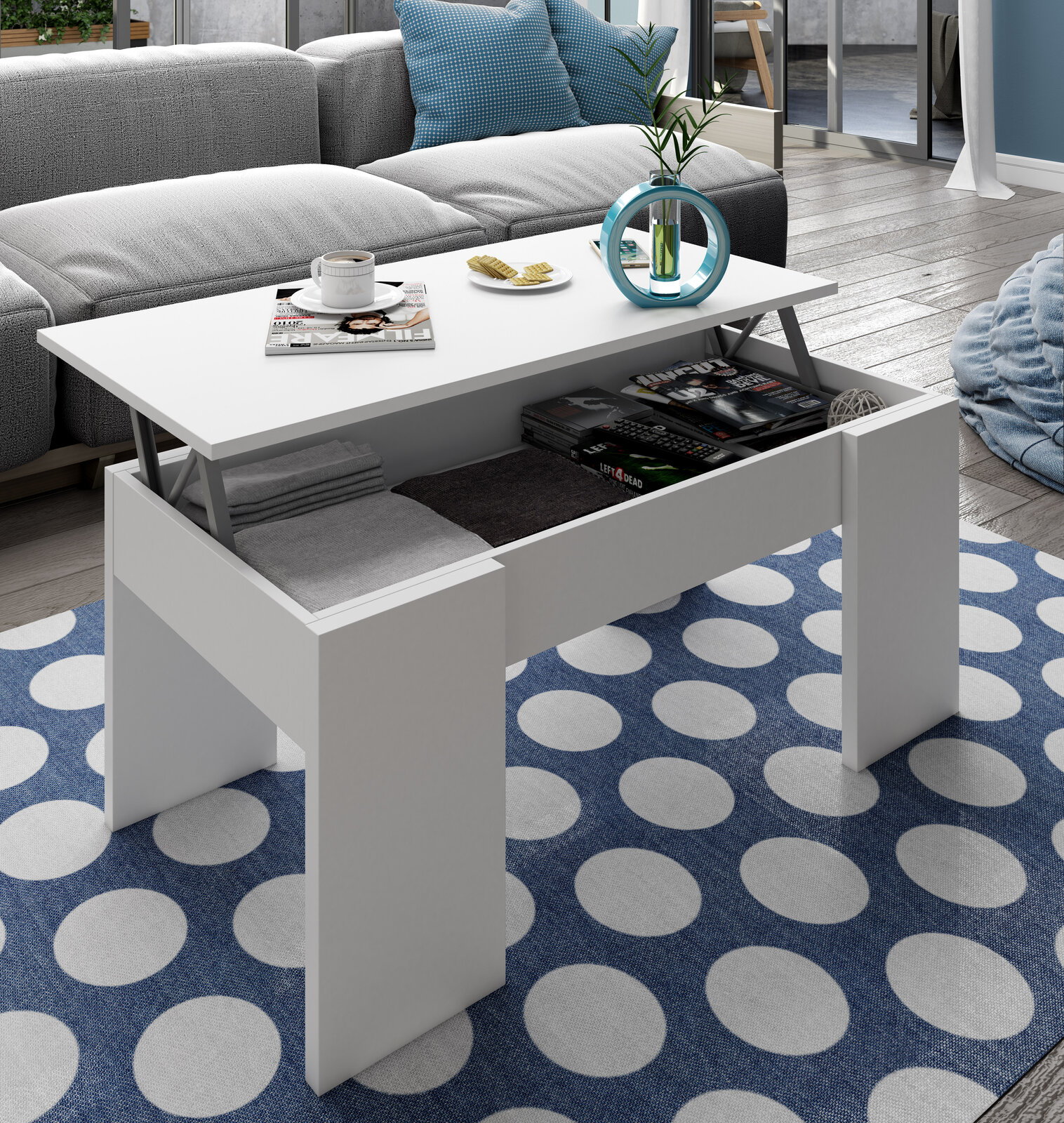 Muebles nórdicos en Badajoz: Mesa de centro elevable Ivar blanco nórdico 100 cm