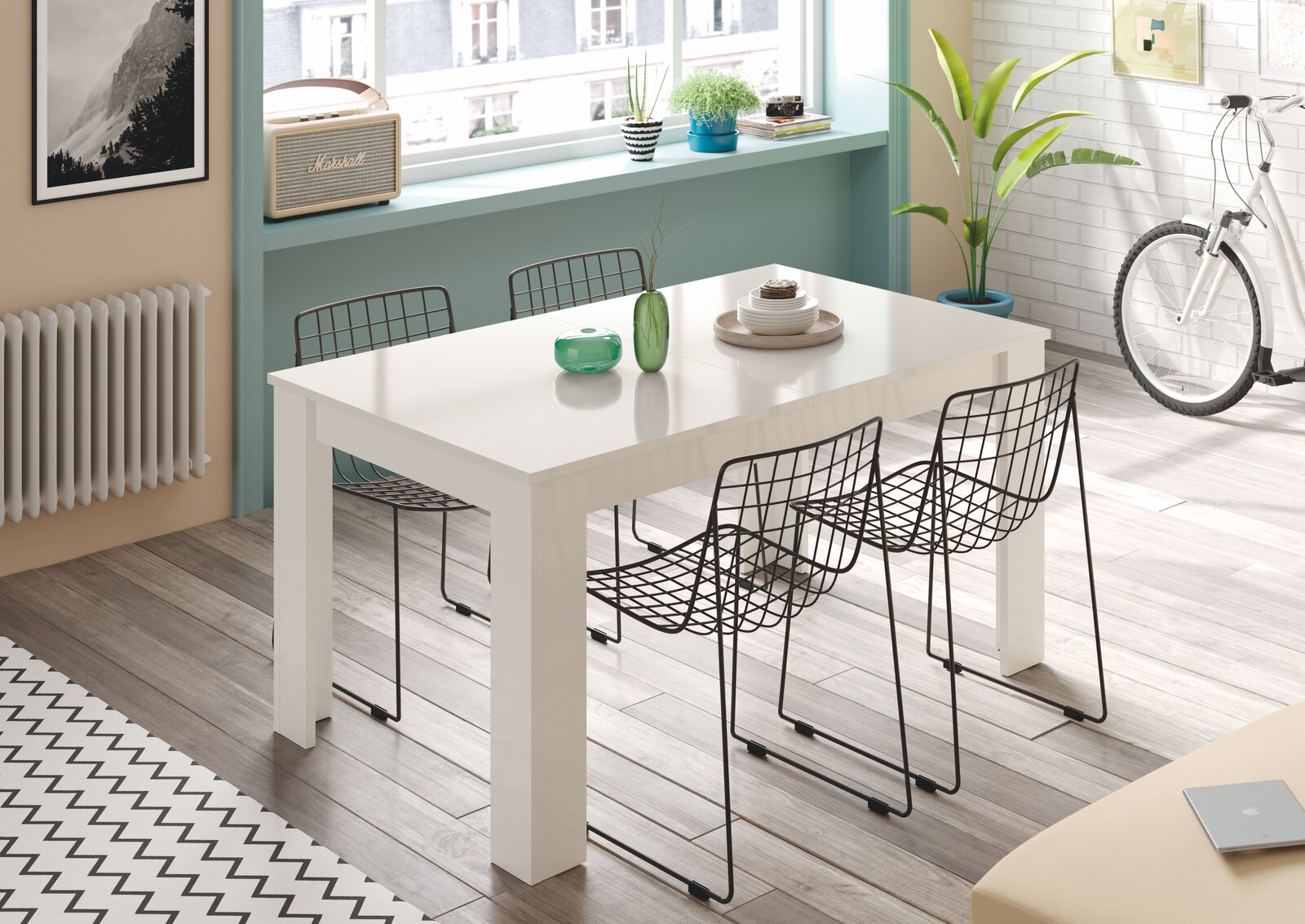 Mesa de comedor extensible Freya blanco brillo 140-190 cm con envío a Marbella