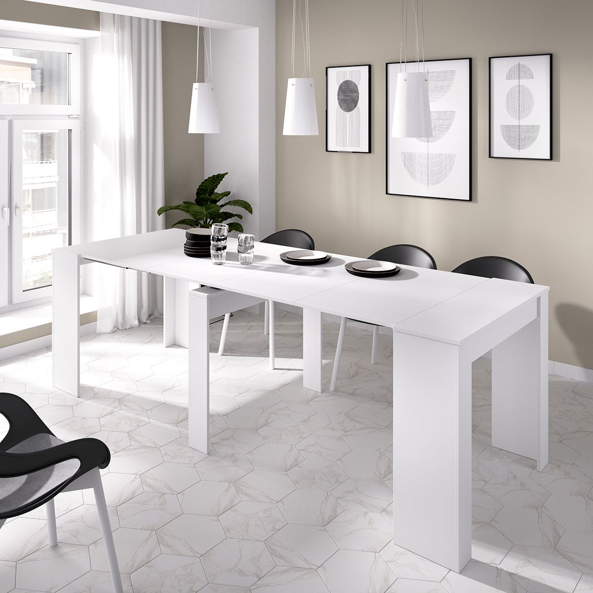 Muebles nórdicos en Segovia: Mesa extensible kiona blanco brillo