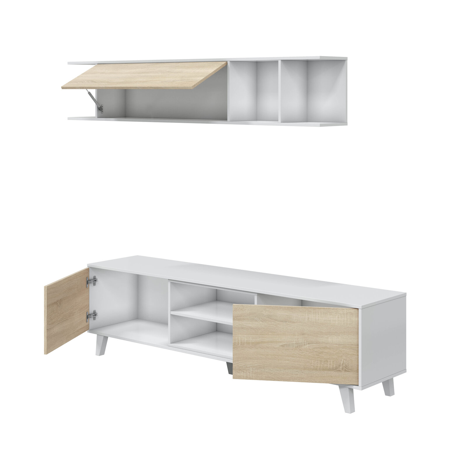 Mueble TV Viggo Blanco Brillo Roble 180 cm con envío a Getafe