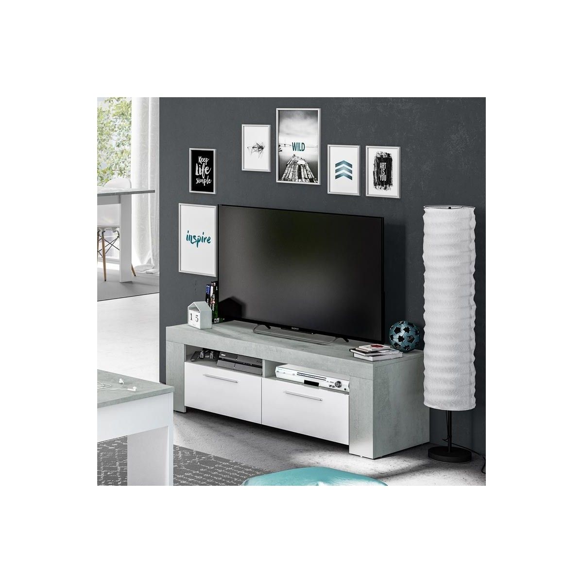 Mueble de TV Birk cemento y blanco 120 x 40 x 42 cm