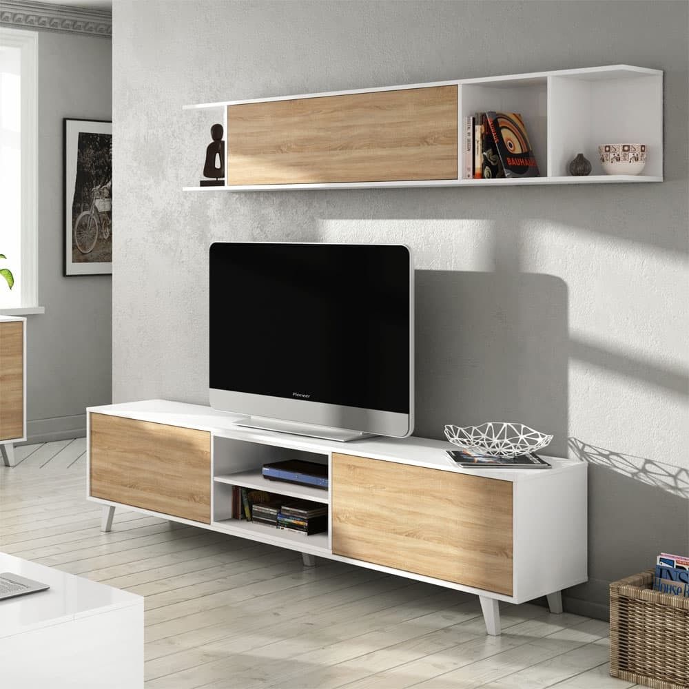 Mueble de salón Sten blanco y roble 180 x 180 x 41 cm