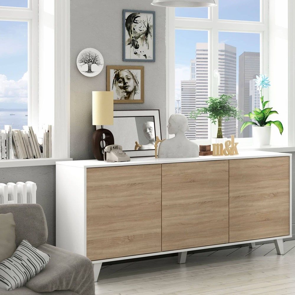 Aparador Sten roble y blanco 154 x 75 x 41 cm