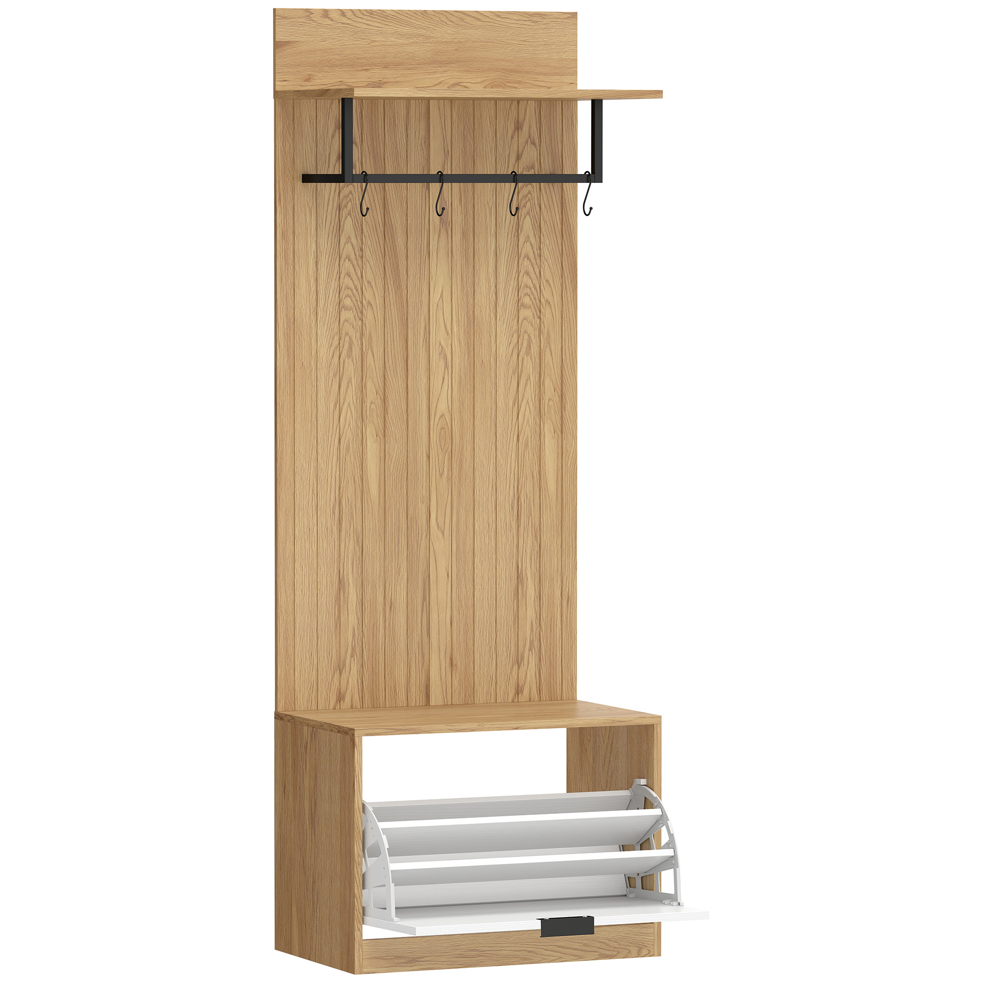 Mueble Entrada Fjord Banco Perchero Roble y Blanco